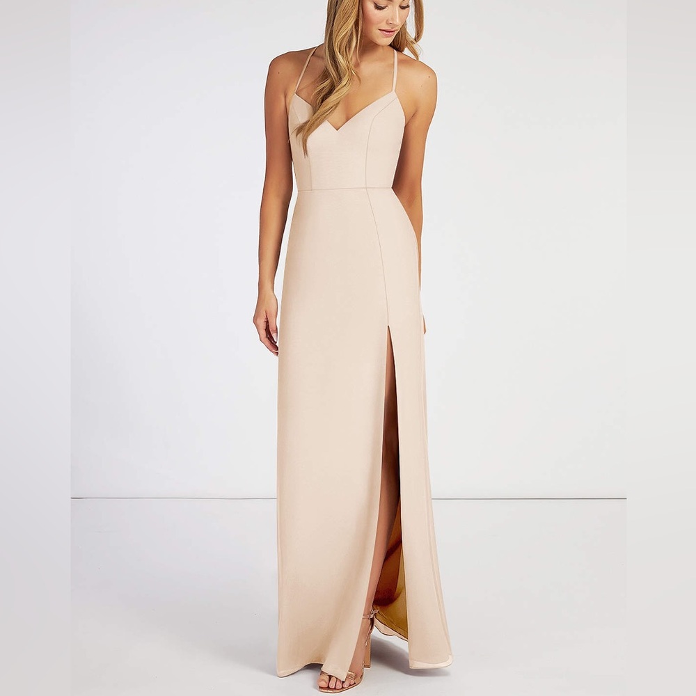 AZAZIE MANILA Sheath V-Neck Chiffon Floor-Length Dress White Alabaster